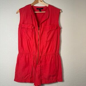 BCBGMAXAZRIA Red Berry‎ XS Romper Jumpsuit Sleeveless Drawstring Waist Pockets